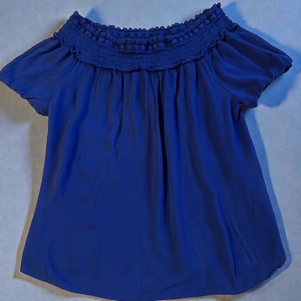 Saks Fifth Avenue Royal Blue Smocked Off Shoulder Top Size M